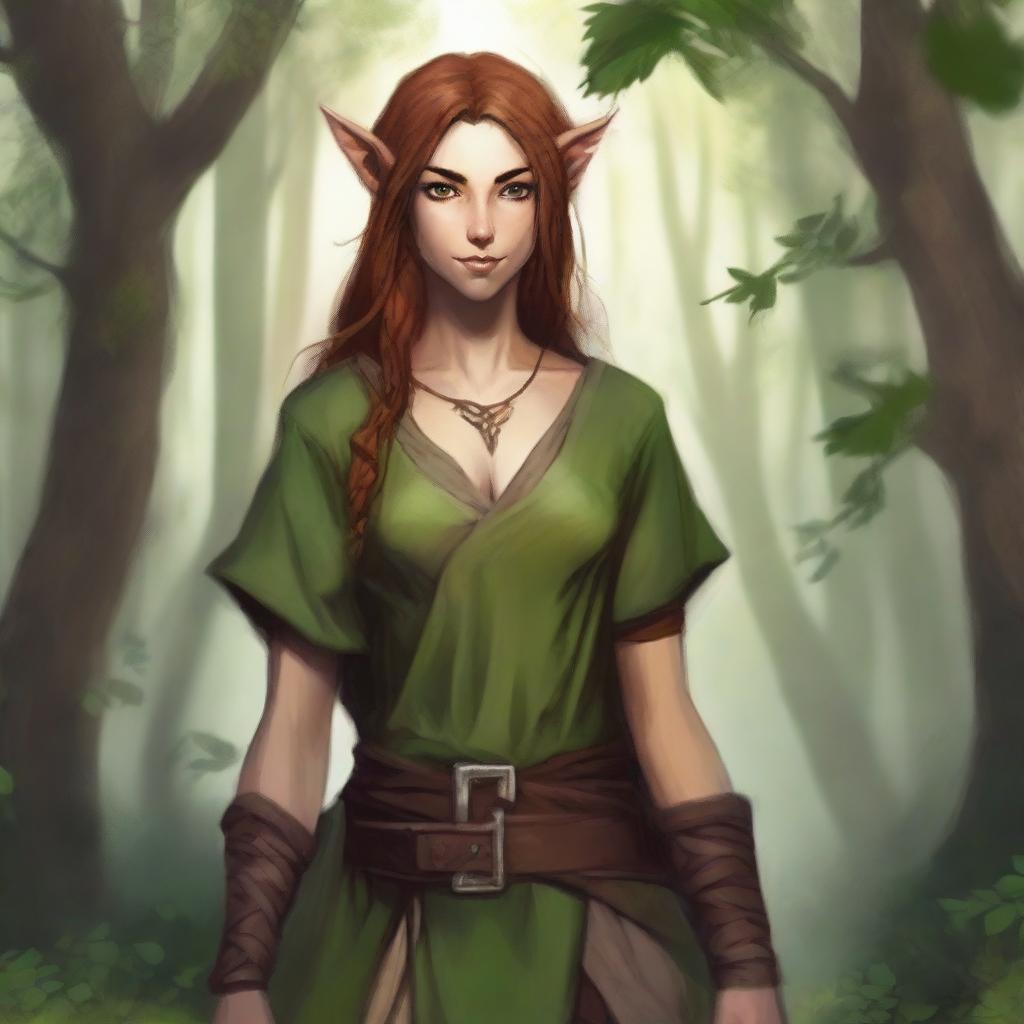 Create an image of a half-elf, half-human druid who is a friend of animals and nature