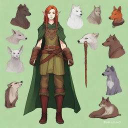 Create an image of a half-elf, half-human druid who is a friend of animals and nature