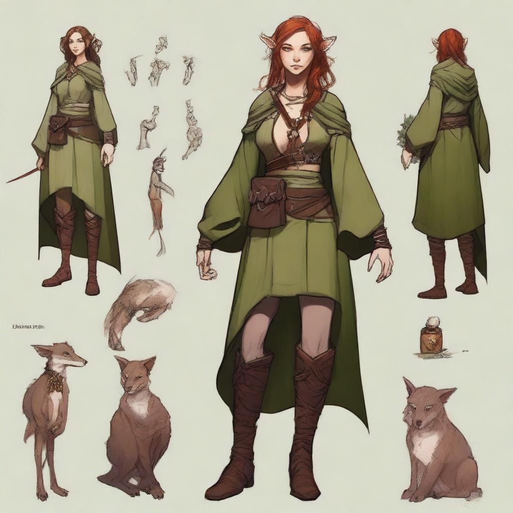 Create an image of a half-elf, half-human druid who is a friend of animals and nature