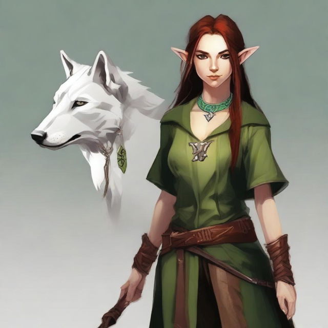 Create an image of a half-elf, half-human druid who is a friend of animals and nature