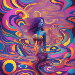 A surreal, psychedelic world with vibrant colors and swirling patterns