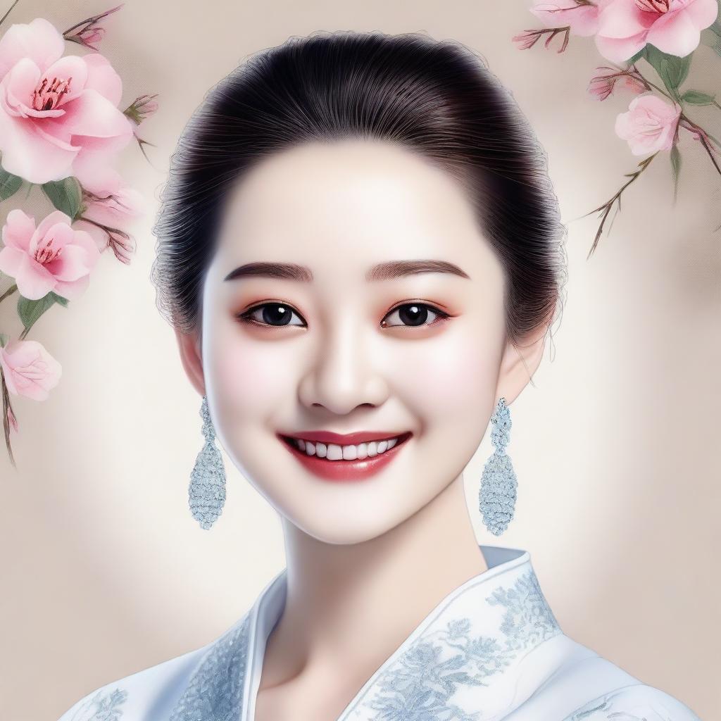 Create a detailed and realistic portrait of Zhao Liying, capturing her elegant features and charming smile