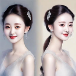 Create a detailed and realistic portrait of Zhao Liying, capturing her elegant features and charming smile