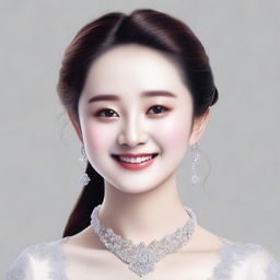 Create a detailed and realistic portrait of Zhao Liying, capturing her elegant features and charming smile