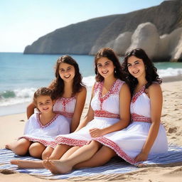 A group of beautiful Turkish village girls sunbathing on the beach