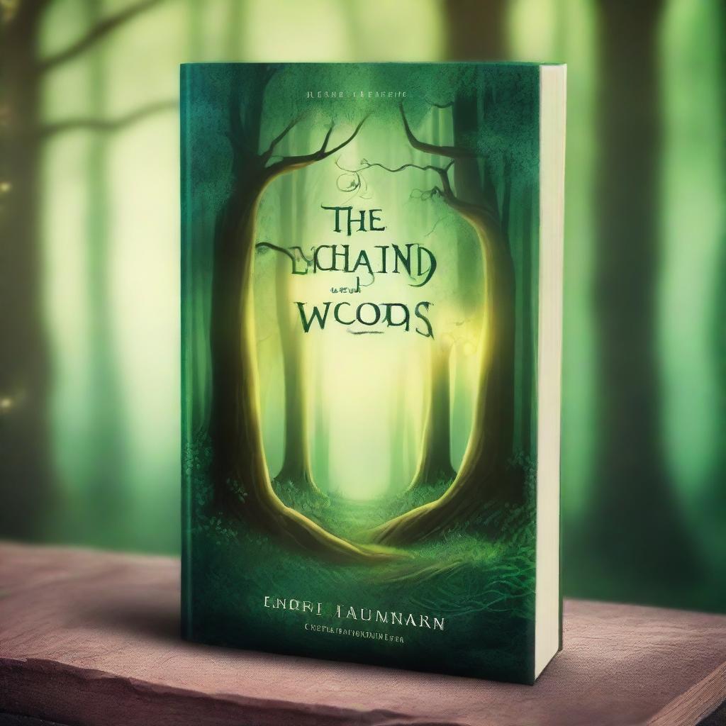 A captivating book cover featuring a magical forest with glowing trees, a mysterious path, and an enchanting atmosphere