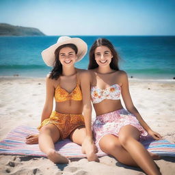 Two beautiful Turkish village girls are sunbathing on the beach, trying to make themselves more attractive