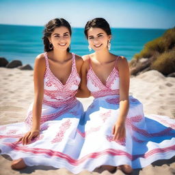 Two beautiful Turkish village girls are sunbathing on the beach, trying to make themselves more attractive