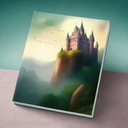 Create a captivating book cover featuring an enchanting fantasy world with a majestic castle, lush forests, and a mysterious figure standing at the edge of a cliff