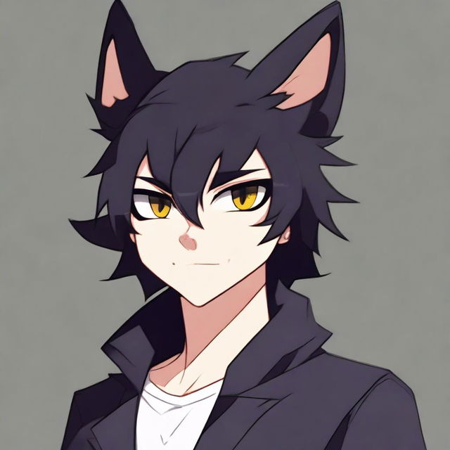 A young male furry character resembling a black cat in a mature, 18+ context