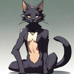 A young male furry character resembling a black cat in a revealing and suggestive pose