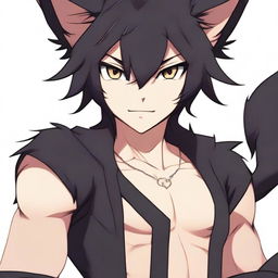 A young male furry character resembling a black cat in a revealing and suggestive pose