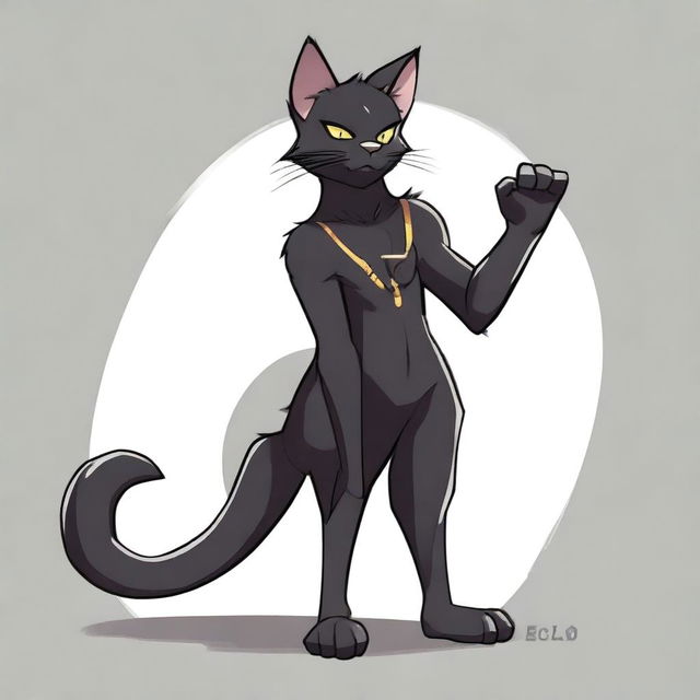 A male furry character resembling a black cat in a revealing and suggestive pose