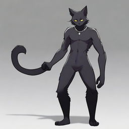 A male furry character resembling a black cat in a revealing and suggestive pose