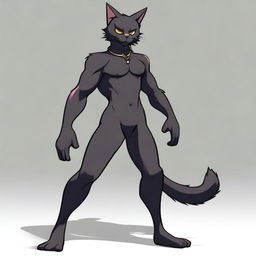 A male furry character resembling a black cat in a revealing and suggestive pose