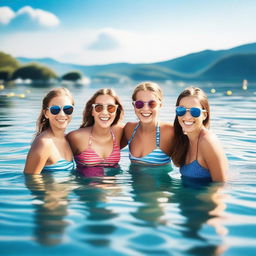 Young, beautiful women swimming in the sea