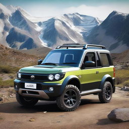 A realistic image of a brand new 4x4 vehicle inspired by the Lada Niva, but from a new car brand