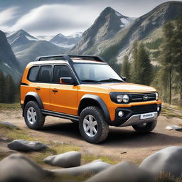 A realistic image of a brand new 4x4 vehicle inspired by the Lada Niva, but from a new car brand