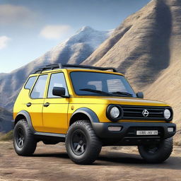 A realistic image of a brand new 4x4 vehicle inspired by the Lada Niva, but from a new car brand