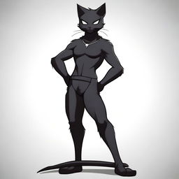 A male furry character resembling a black cat in a revealing and suggestive pose