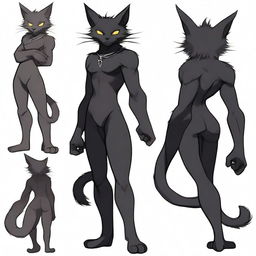 A male furry character resembling a black cat in a revealing and suggestive pose