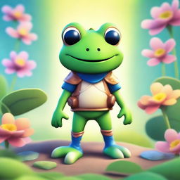 A cute frog guy with multi-colored skin, smiling brightly