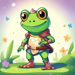 A cute frog guy with multi-colored skin, smiling brightly