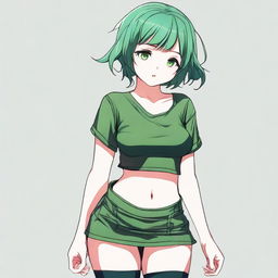 A cute and sexy girl with green hair, short hair, and a tiny body