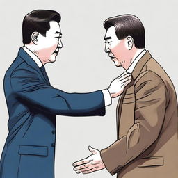 An artistic depiction of a fictional scene where the South Korean president is slapping the Russian president