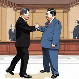 An artistic depiction of a fictional scene where the South Korean president is slapping the Russian president