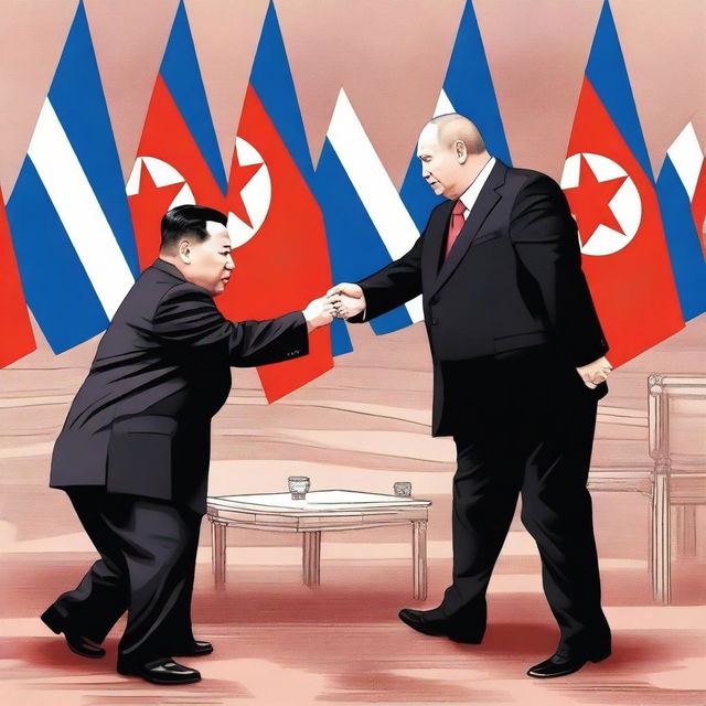 An intense scene featuring Vladimir Putin striking the president of North Korea