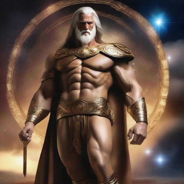 Create an ultra-realistic image of an actor portraying the Titan Chronos, the ancient Greek god of time