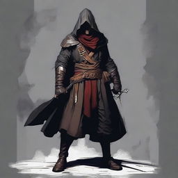 Create a character for Dungeons and Dragons: a rogue equipped with two daggers, a sword, and a blood-stained rapier