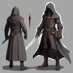 Create a character for Dungeons and Dragons: a rogue equipped with two daggers, a sword, and a blood-stained rapier