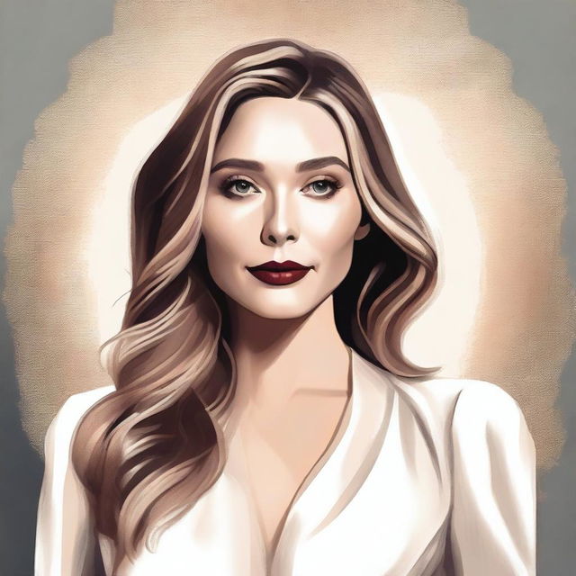 A stylized portrait of Elizabeth Olsen, capturing her beauty and charm