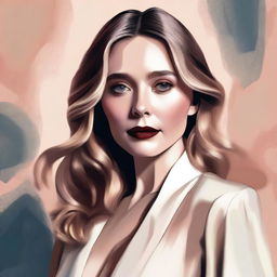 A stylized portrait of Elizabeth Olsen, capturing her beauty and charm