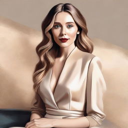 A stylized portrait of Elizabeth Olsen, capturing her beauty and charm