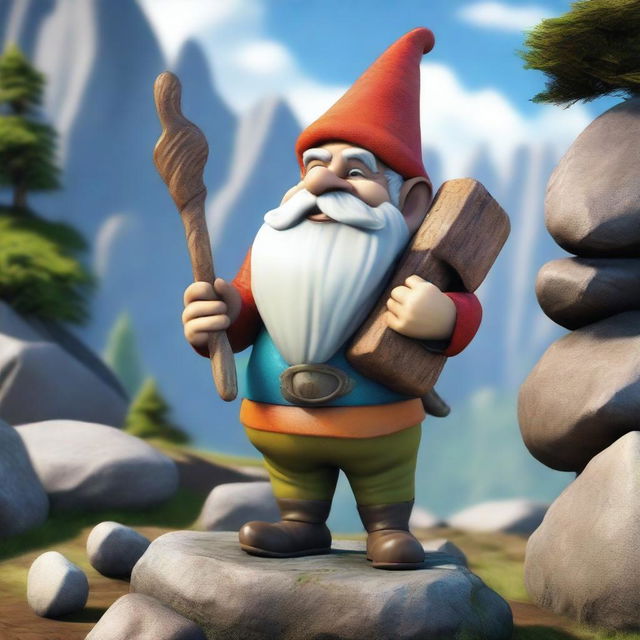 A young rock gnome, around 40 years old (young for their age), weighing 20 kilograms and standing 1 meter tall