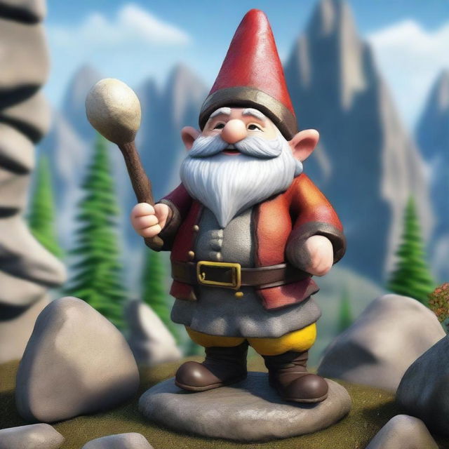 A young rock gnome, around 40 years old (young for their age), weighing 20 kilograms and standing 1 meter tall