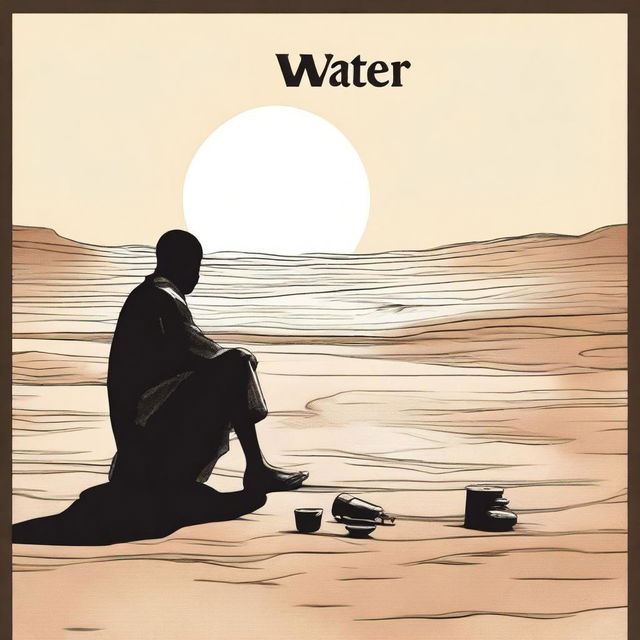 Illustrate a scene featuring a Black person in a dry, arid landscape with no visible water sources