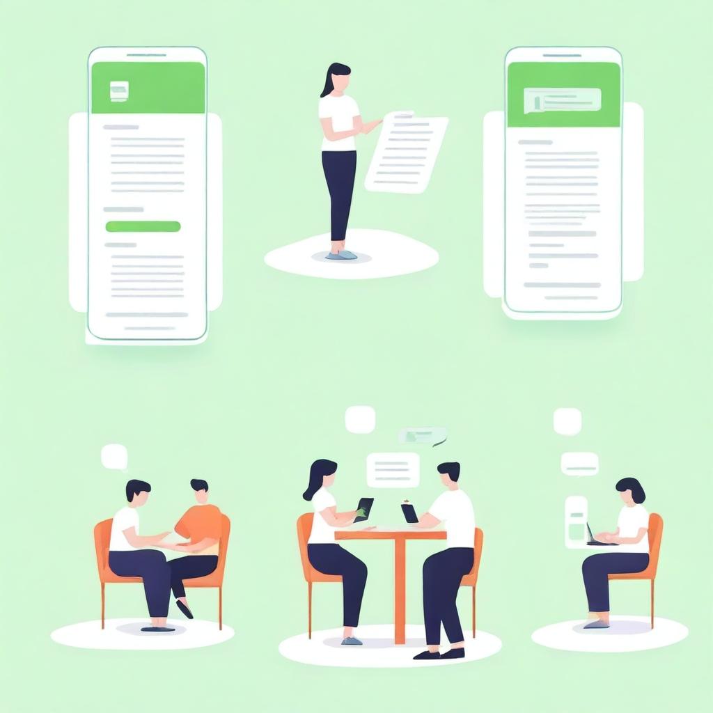 A series of illustrations depicting user interactions with a mini-program on WeChat