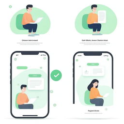 A series of illustrations depicting user interactions with a mini-program on WeChat