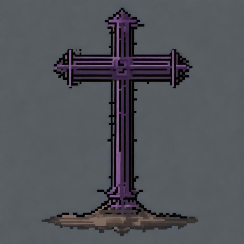 A detailed pixel art representation of a gothic cross