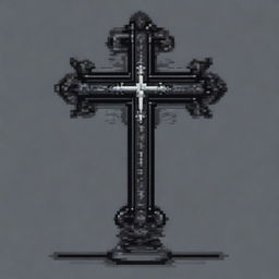 A detailed pixel art representation of a gothic cross