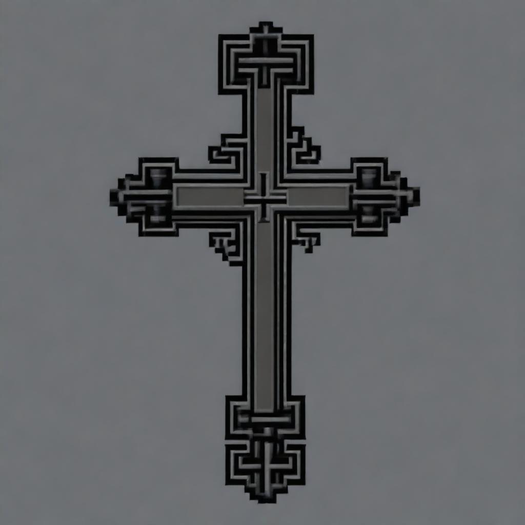 A detailed pixel art representation of a black gothic cross