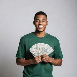 A trendy young individual casually holding a large amount of cash money.