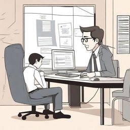 A male protagonist is in an office when he gets sucked into his computer, transporting him to another world