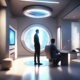 A male protagonist is in a modern office when his soul suddenly gets transported to another world