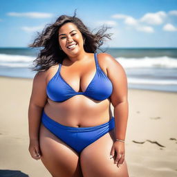 A plus size model enjoying a sunny day on the beach