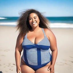 A plus size model enjoying a sunny day on the beach